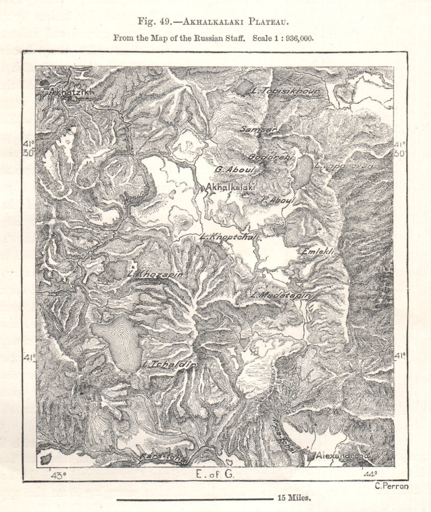 Akhalkalaki Plateau. Georgia. Sketch map 1885 old antique plan chart